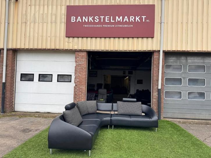 Hoekbank LEOLUX Vol de Reve bankstel leer/stof design bank, Huis en Inrichting, Zetels | Complete zithoeken, Zo goed als nieuw