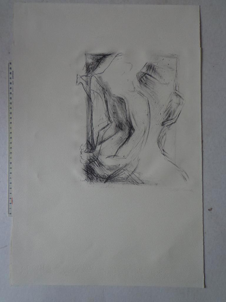 ongewone litho met lyrisch abstracte compositie onleesbaar, Enlèvement ou Envoi