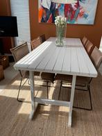 Authentieke witte massief houten eettafel, Huis en Inrichting, Tafels | Eettafels, Ophalen, Zo goed als nieuw