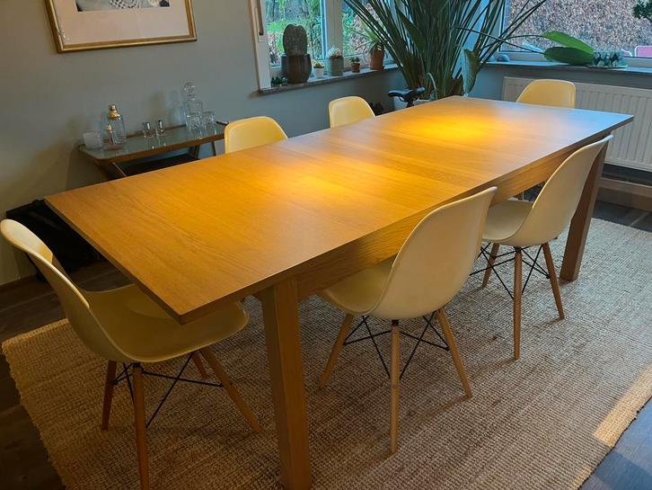 Uitschuifbare eettafel met 6 stoelen, Maison & Meubles, Tables | Tables à manger, Utilisé, 50 à 100 cm, 150 à 200 cm, Cinq personnes ou plus