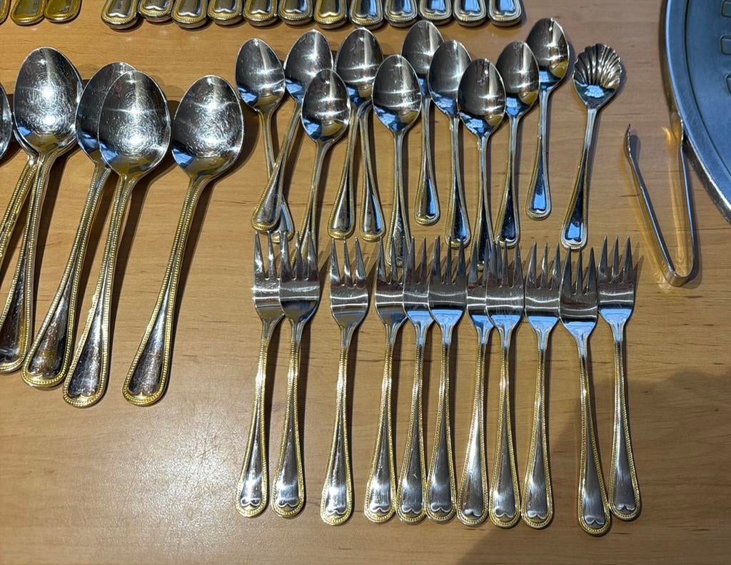 Set couverts 18/10 Edelstahl Rostfrei bordé point doré, Antiquités & Art, Enlèvement ou Envoi