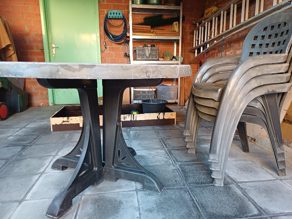 terrastafel en stoelen, Ophalen, Gebruikt, Rond