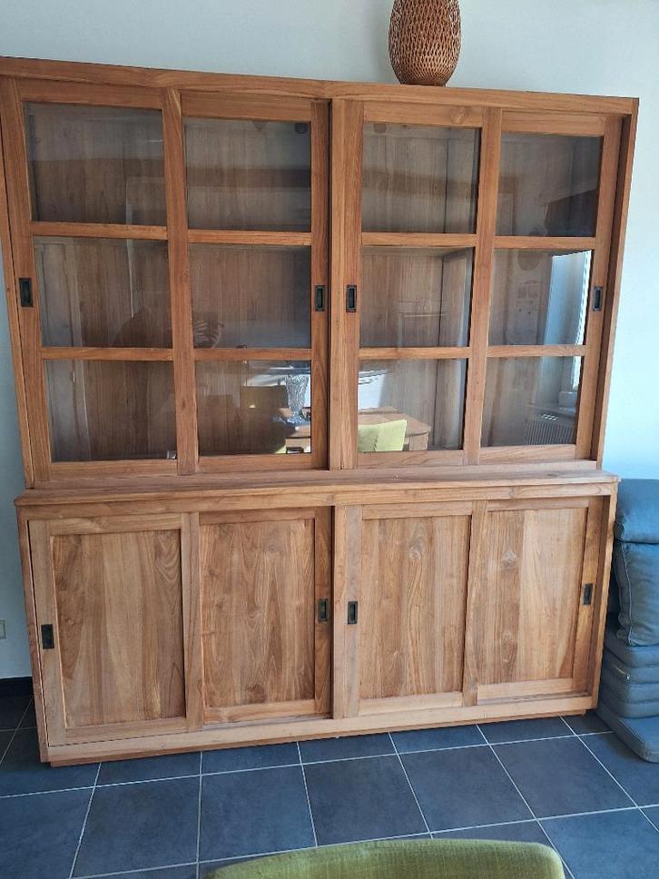Massief Teakhouten Buffetkast / Winkelierskast (200cm), Huis en Inrichting, Kasten | Wandmeubels, Zo goed als nieuw, 200 cm of meer
