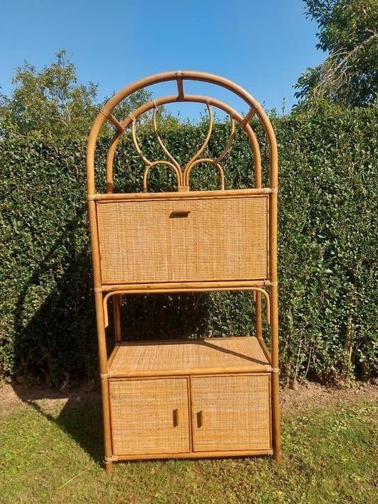 Meuble bar,bibliothèque en rotin, Enlèvement, Utilisé