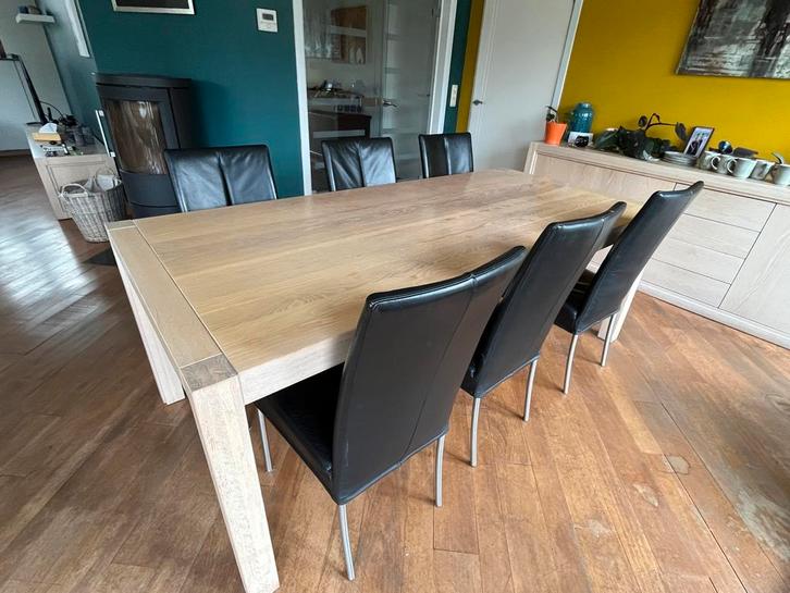 Eettafel met 6 stoelen, Huis en Inrichting, Tafels | Eettafels, Gebruikt, 100 tot 150 cm, 200 cm of meer, Vijf personen of meer