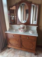 Prachtige Antieke Wascommode (ca. 1900) – Eiken & Marmer, Huis en Inrichting, Tafels | Kaptafels, Ophalen