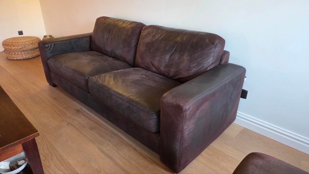 Lederen drie + tweezit, bruin, Ophalen