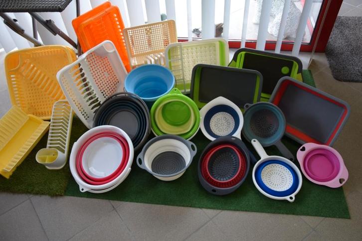 Kunststof inklapbare emmers-afwaskom-zeef en afdruipplaten, Caravans en Kamperen, Kampeergereedschap, Nieuw, Ophalen