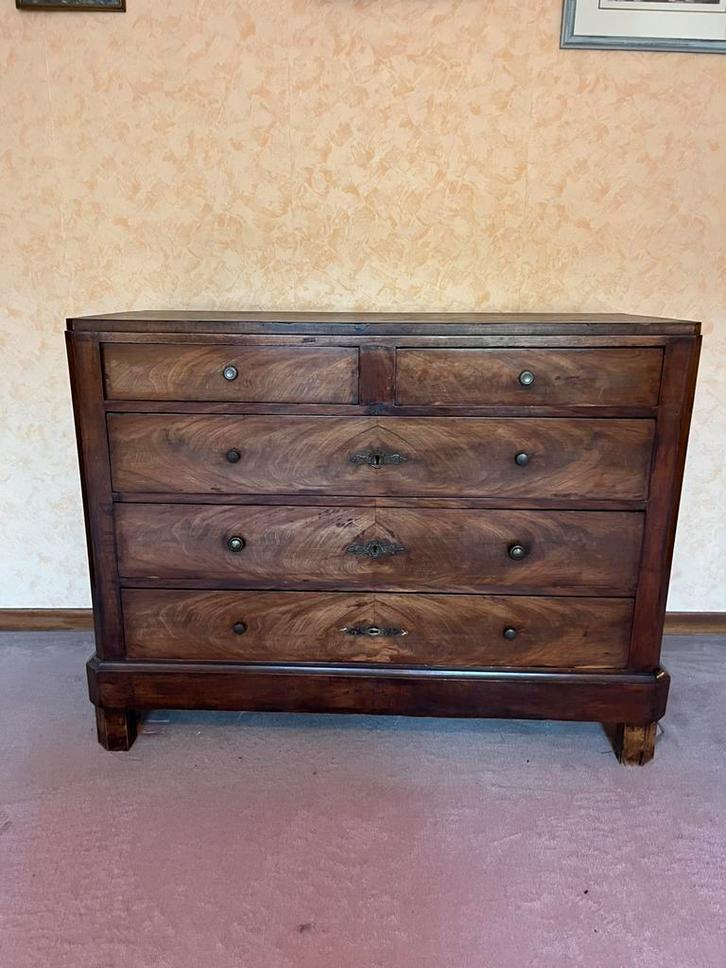 Commode ancienne – placage noyer – style Louis-Philippe, Maison & Meubles, Armoires | Commodes, Utilisé, 100 à 150 cm, 50 à 100 cm