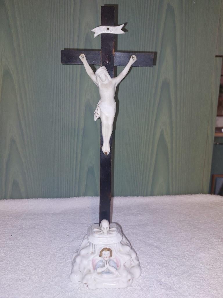 oud kruis op porseleinen voet, begin 1900, Antiek en Kunst, Ophalen of Verzenden