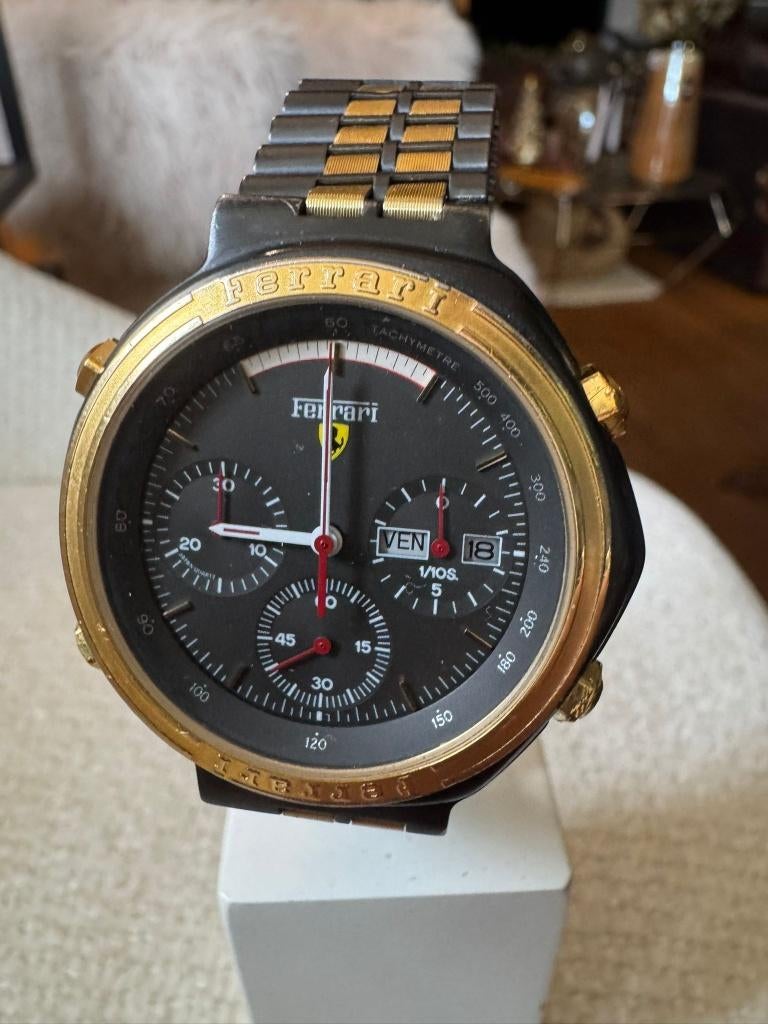 Vintage Ferrari Chronograaf made by Cartier Formula horloge, Ophalen of Verzenden, Gebruikt, Zwart, Staal