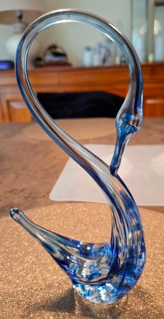 Cygne en cristal Val-Saint-Lambert bleu. Hauteur +/-22cm., Antiquités & Art, Enlèvement
