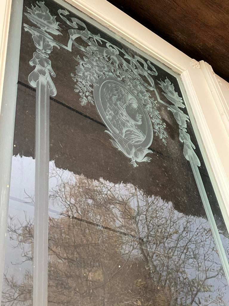 Hoge antieke Dubbele ensuite deur met art-deco geëtst glas !, Enlèvement, Comme neuf