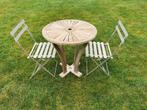 tuinset, ronde teak tafel en 2 stoelen, Ophalen, Gebruikt, Teakhout, Tuinset
