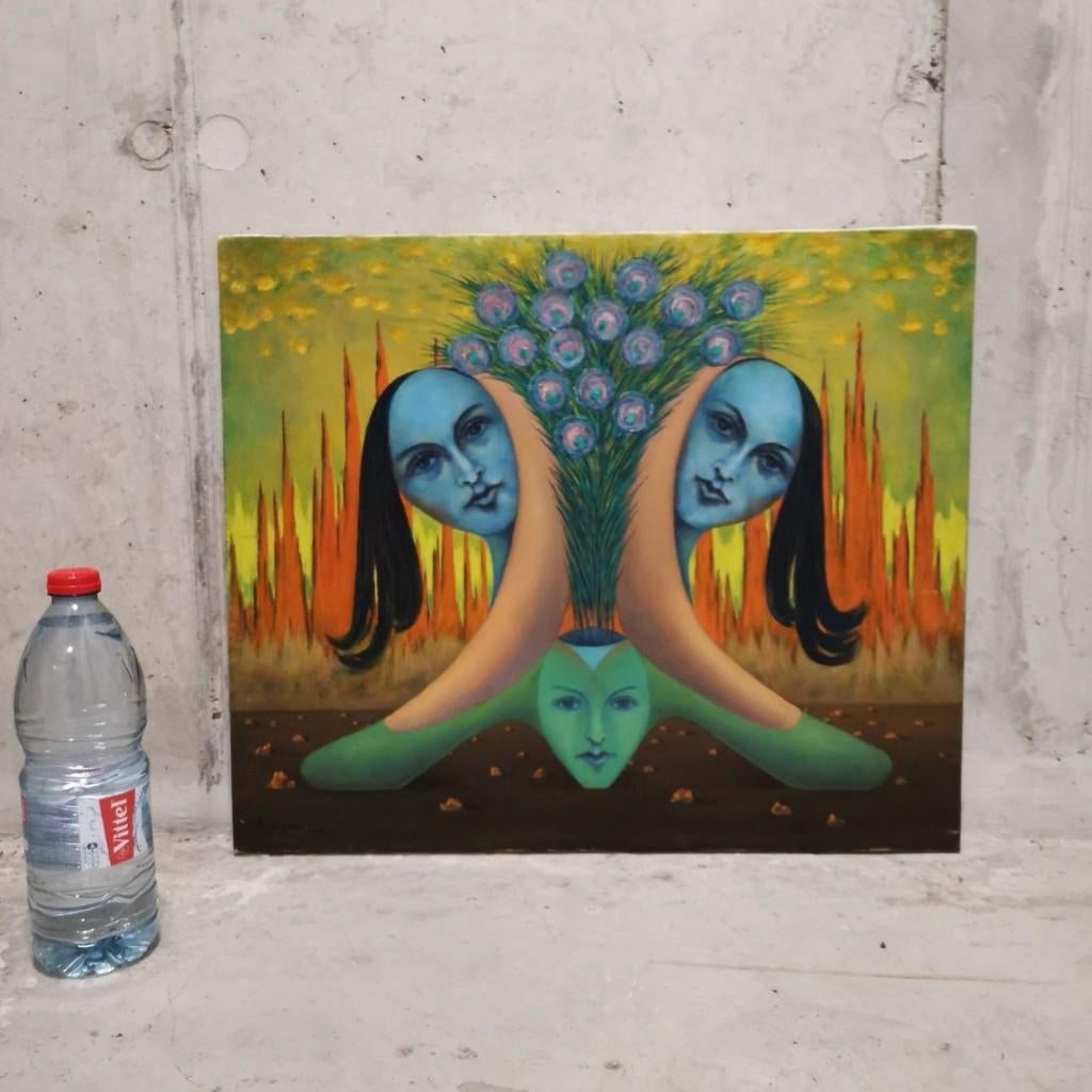 Composition à trois têtes de femmes (1975) -Albert Migom, Antiquités & Art, Enlèvement