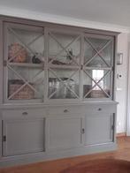 grote teak kruiskast vitrinekast, Huis en Inrichting, Kasten | Buffetkasten, Ophalen, Met deur(en), 200 cm of meer, Landelijke robuuste teakhouten buffetkast glas kruizenkast Hoffz