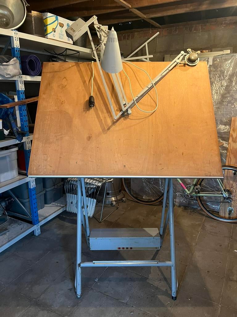 Vintage L. Sautereau Tekentafel met Isis-arm en lamp, Ophalen