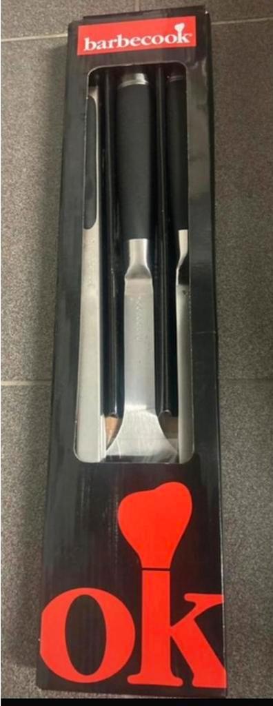 Barbecue accessoires - lange tang+spatel+vork en hoes, Tuin en Terras, Barbecue-accessoires, Zo goed als nieuw, Ophalen of Verzenden