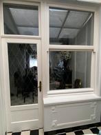 Une porte et une fenêtre guillotine 2m90, 150 tot 225 cm, Gebruikt, Hout, Inclusief glas