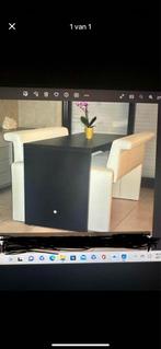 zwarte tafel en 2 witte banken, Huis en Inrichting, Tafels | Eettafels, Ophalen, Gebruikt, 50 tot 100 cm, Vijf personen of meer