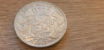 piece 5 francs belge - Léopold II 1867 avec point 