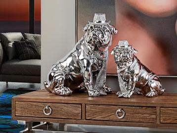 UNIEK Bulldog Hat design object polyresin glossy silver beschikbaar voor biedingen