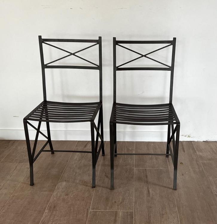 2 x stevige tuinstoel smeedijzer metaal bronskleur, Tuin en Terras, Tuinstoelen, Zo goed als nieuw, Metaal, Ophalen