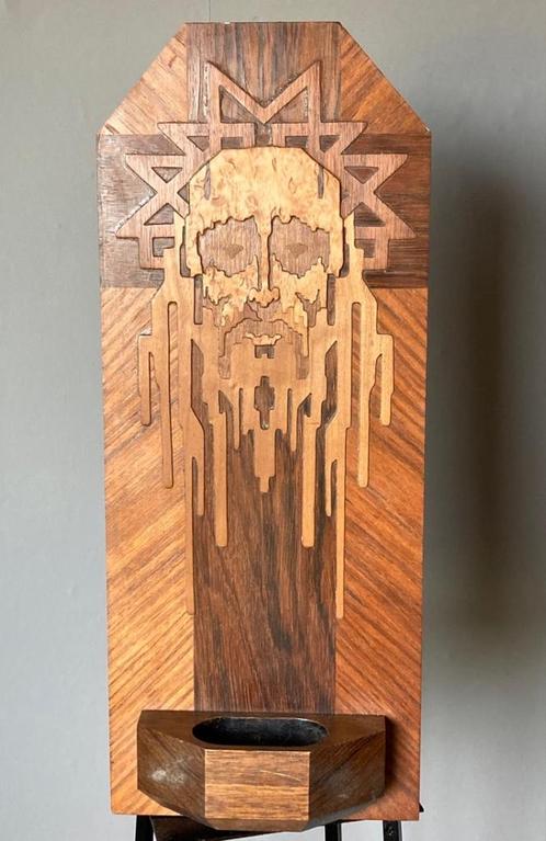Houten wijwatervat met Christuskop, Antiek en Kunst, Antiek | Religieuze voorwerpen, Ophalen of Verzenden
