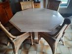 marmeren eettafel en 4 rieten stoelen, Huis en Inrichting, Ophalen, Overige materialen, Zo goed als nieuw, Overige vormen