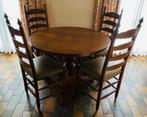 Ronde houten eettafel met 4 stoelen – massief hout, Huis en Inrichting, Ophalen, Gebruikt