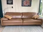 Cognac,leder,driezit,uitschuifbaar, Huis en Inrichting, Ophalen, Modern,lage metalen voet, 100 tot 125 cm, Driepersoons