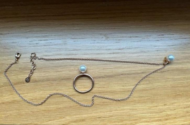 Mylene outlet halsketting en parelring/prijsverlaging!, Handtassen en Accessoires, Kettingen, Nieuw, Overige materialen, Overige kleuren