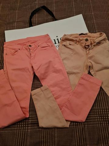 2 lente jeans oudroze en koraal roze  maat 38