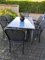 ensemble de jardin- tabel alu et verre- chaise 6p, Enlèvement, Utilisé, Salons de jardin, Aluminium