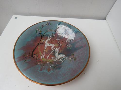 Vintage geëmailleerde koperen schaal herten Lama Holland, Antiek en Kunst, Curiosa en Brocante, Ophalen of Verzenden