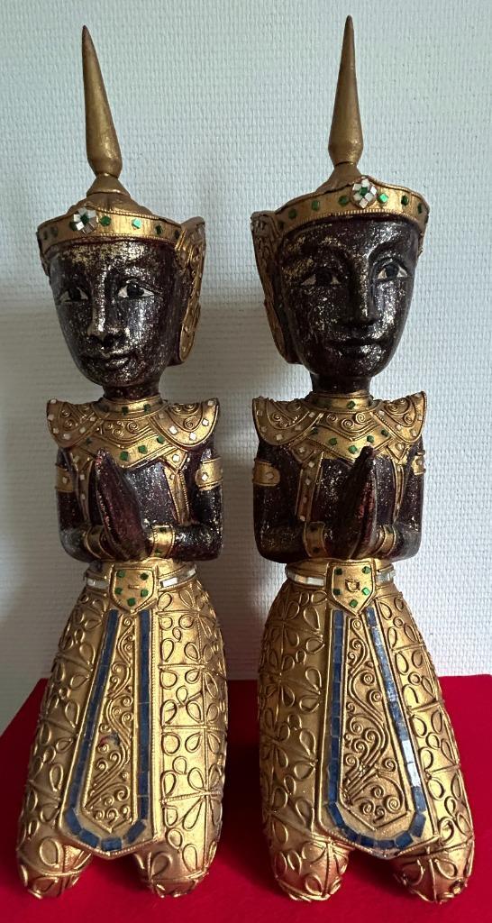 Zeldzaam paar houten Temple Grand Guards, Antiek en Kunst, Kunst | Niet-Westerse kunst, Ophalen of Verzenden