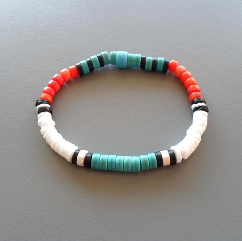 Indiaanse armband voor man of vrouw met turkoois en koraal, Handtassen en Accessoires, Armbanden, Nieuw, Elastiek, Oranje, Met bedels of kralen