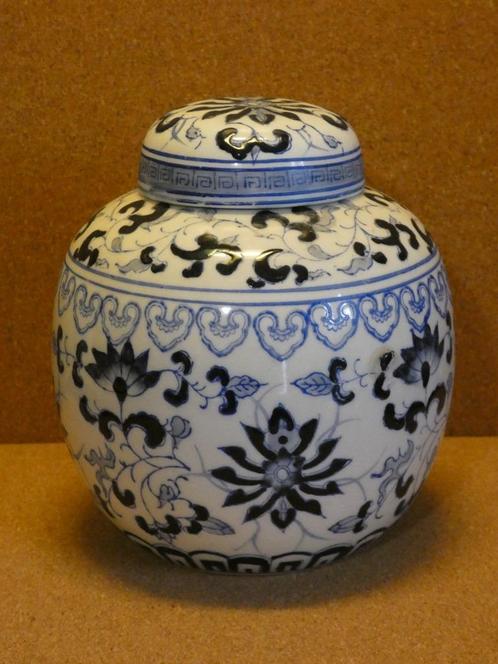 Chinese gemberpot in blauw - wit Email, Antiquités & Art, Antiquités | Porcelaine, Enlèvement ou Envoi