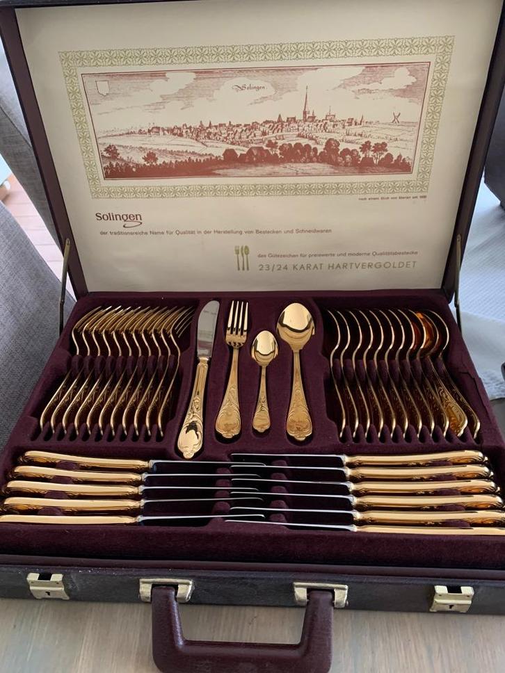 Solingen bestekset 23/24 karaat verguld, Antiek en Kunst, Antiek | Bestek, Ophalen of Verzenden