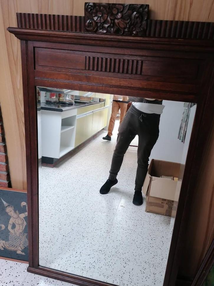 Spiegel houten kader snijwerk bloemen Dressing Dressoir WC, Huis en Inrichting, Woonaccessoires | Spiegels, Zo goed als nieuw