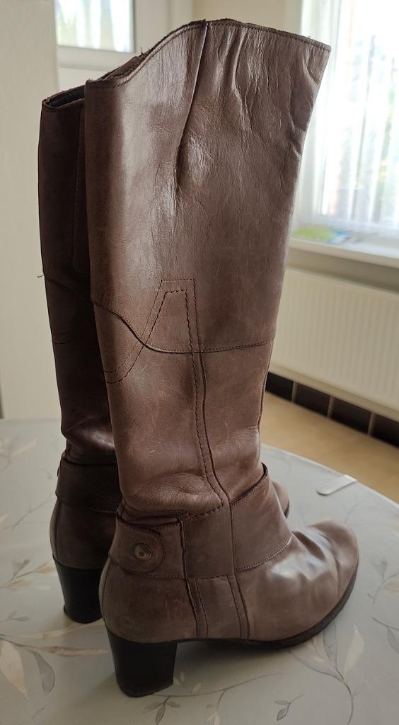 Lederen dameslaarzen maat 38, Kleding | Dames, Schoenen, Zo goed als nieuw, Hoge laarzen, Bruin, Ophalen of Verzenden