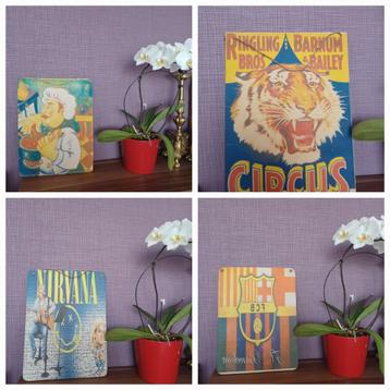 TE KOOP: Set van 4 Vintage Houten Decoratieve Panelen  beschikbaar voor biedingen