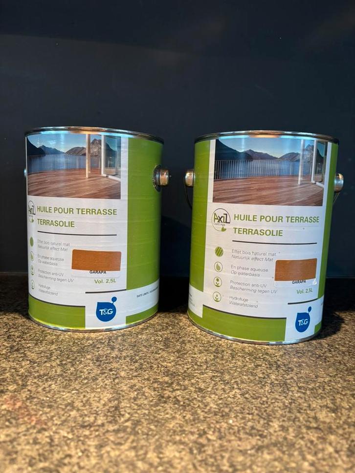 Terrasolie Axil 2,5 L Garapa 2 stuks, Tuin en Terras, Palen, Balken en Planken, Nieuw, Hardhout, Ophalen