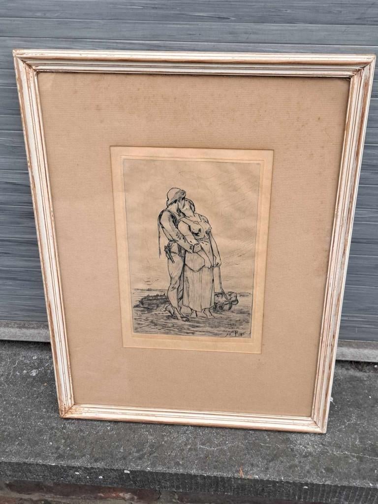 gravure signe felicien rops, Antiek en Kunst, Kunst | Etsen en Gravures, Ophalen of Verzenden