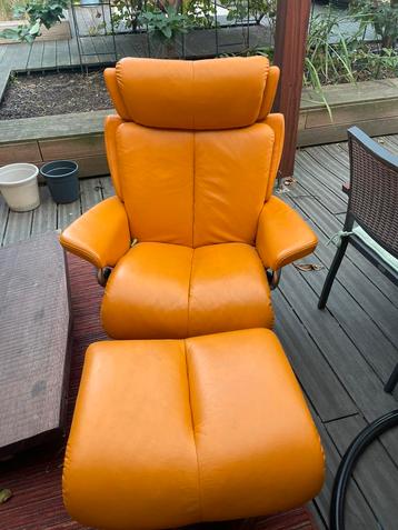 Stressless relaxzetel met voetbank – leder, oranje beschikbaar voor biedingen