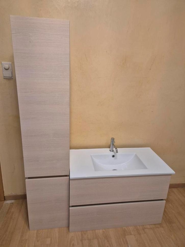 badkamermeubel met lavabo & spiegelkast – soft close, Huis en Inrichting, Badkamer | Badkamermeubels, Zo goed als nieuw, Spiegelkast
