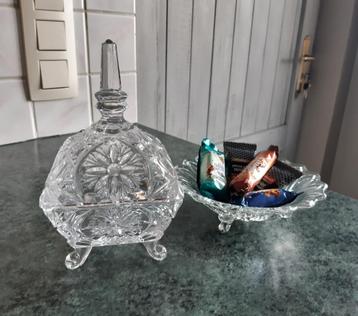 Bonboniere in kristal + Schaaltje, Antiek en Kunst, Ophalen of Verzenden
