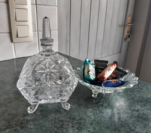 Bonboniere in kristal + Schaaltje, Antiek en Kunst, Antiek | Glaswerk en Kristal, Ophalen of Verzenden
