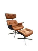 Plycraft USA leather lounge chair and ottoman, Comme neuf, Enlèvement ou Envoi