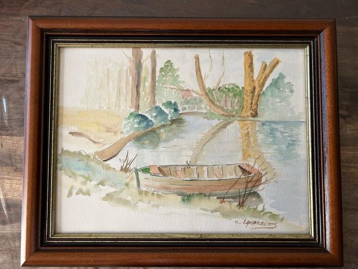 Aquarel van K. Lambrechts, Antiek en Kunst, Kunst | Schilderijen | Klassiek, Ophalen of Verzenden